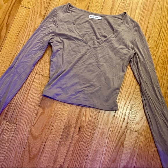 Women's Wasabi + Mint cropped Taupe Long Sleeve casual Top size small - Picture 1 of 6
